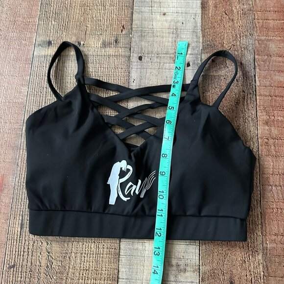 Womens Black Raw Activewear Set With Crisscross Crop Top & High Waist Leggings - Picture 3 of 10